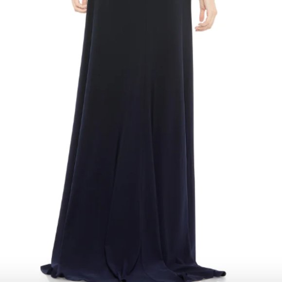 MAC DUGGAL 26039 DRAPED ONE SLEEVE THIGH SLIT NAVY JERSEY STRETCH GOWN SZ 10 - Picture 7 of 7